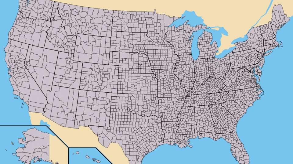 Map of USA with county outlines