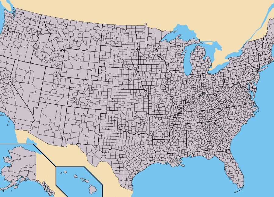 Map of USA with county outlines